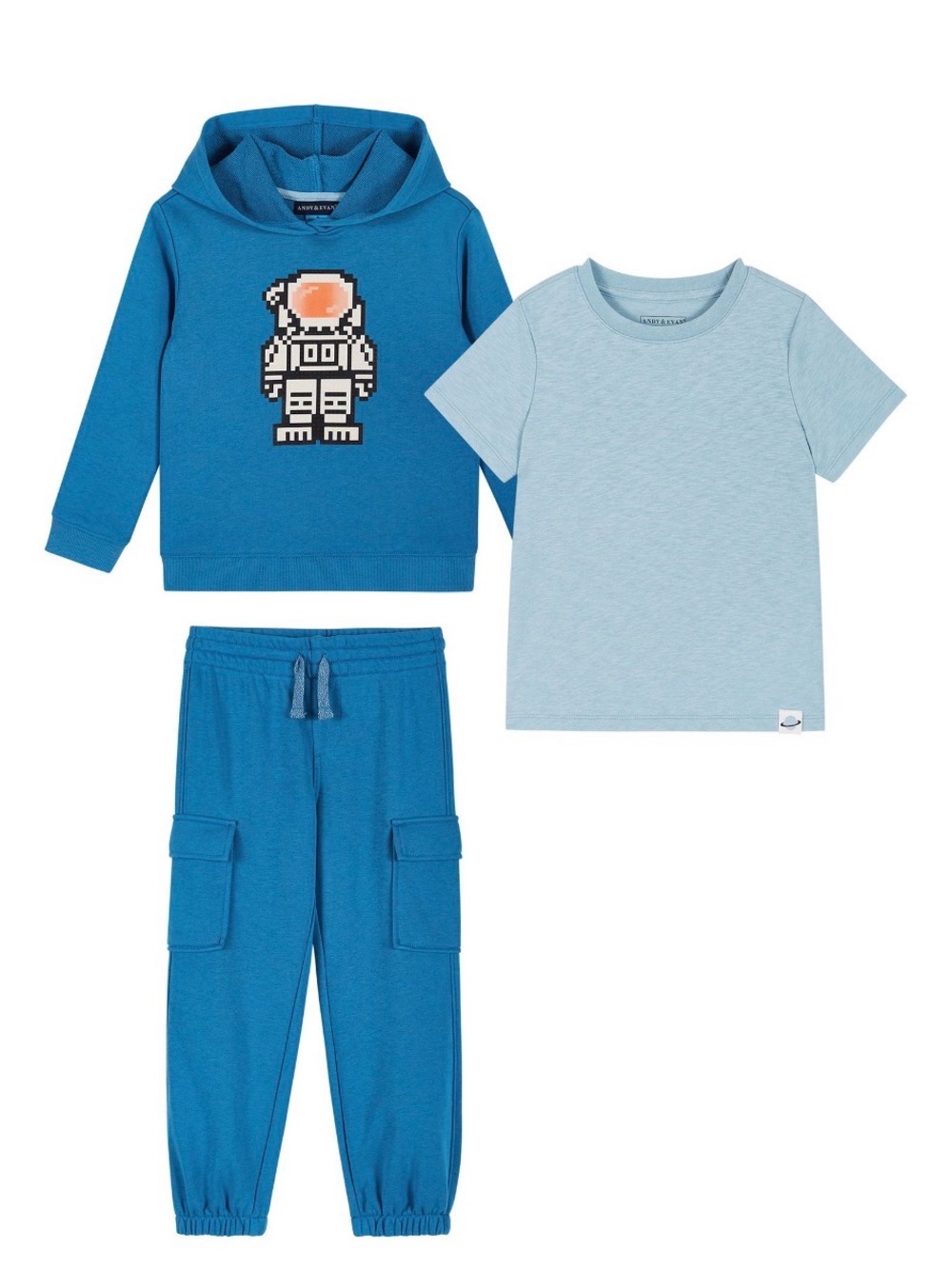 Andy & Evan Blue Boys 3-Piece Astronaut Hoodie Tee Joggers Set